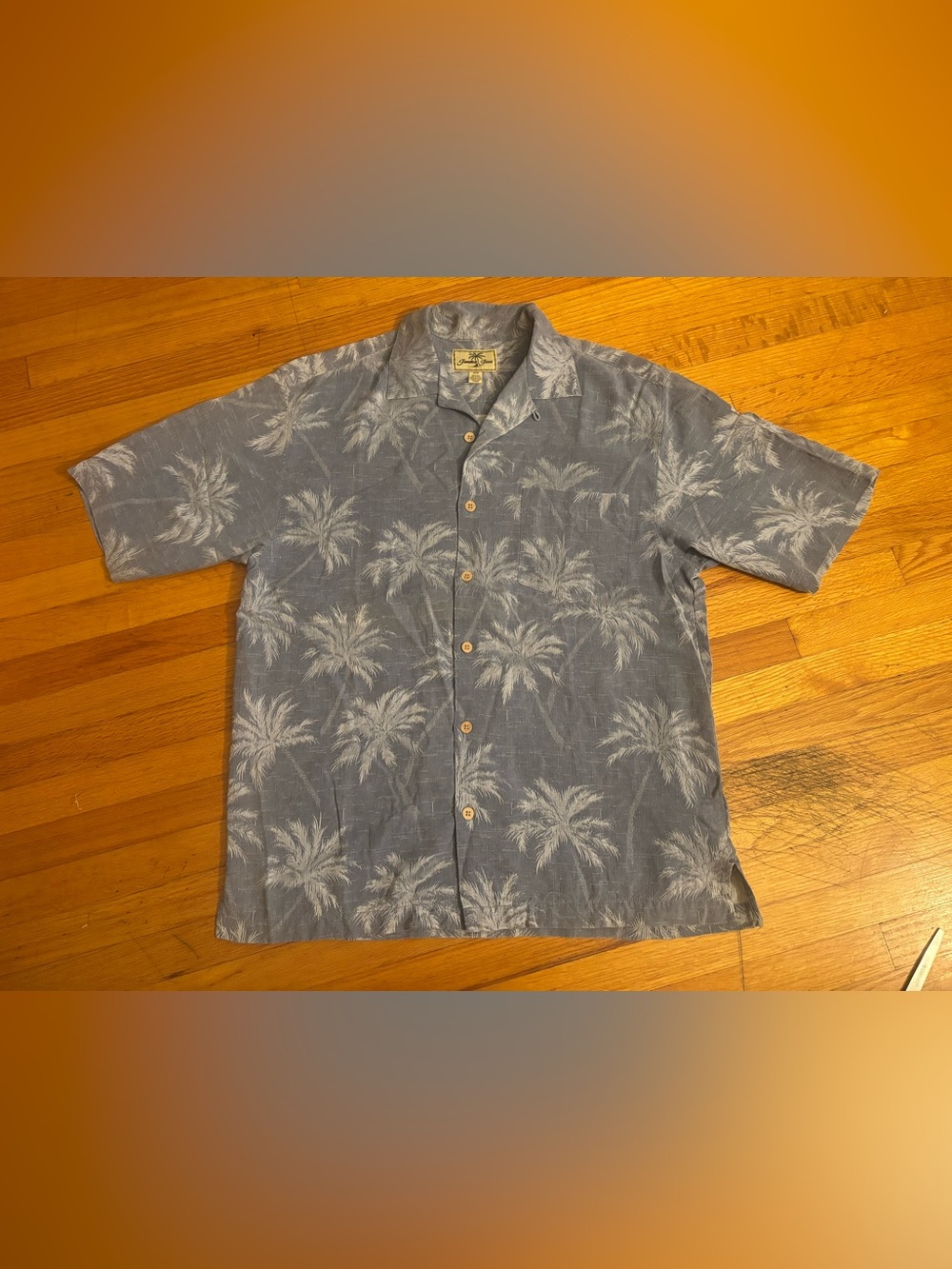 Jamaica Jaxx Men's M Reg Blue/White 100% Silk Tropical Palm Shirt